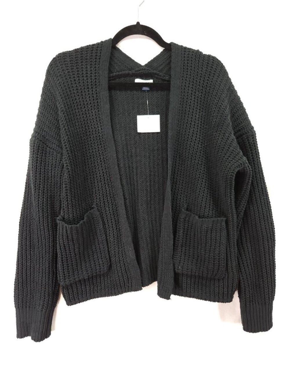American Eagle Size Small Black Chunky Chenille Knit Cardigan Sweater Pocket New